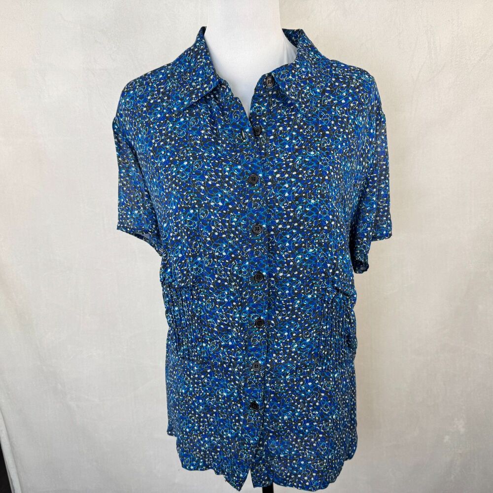 Style & Co Woman Blouse Sz 20W Floral Peplum Pleated Short Sleeve Button Up
